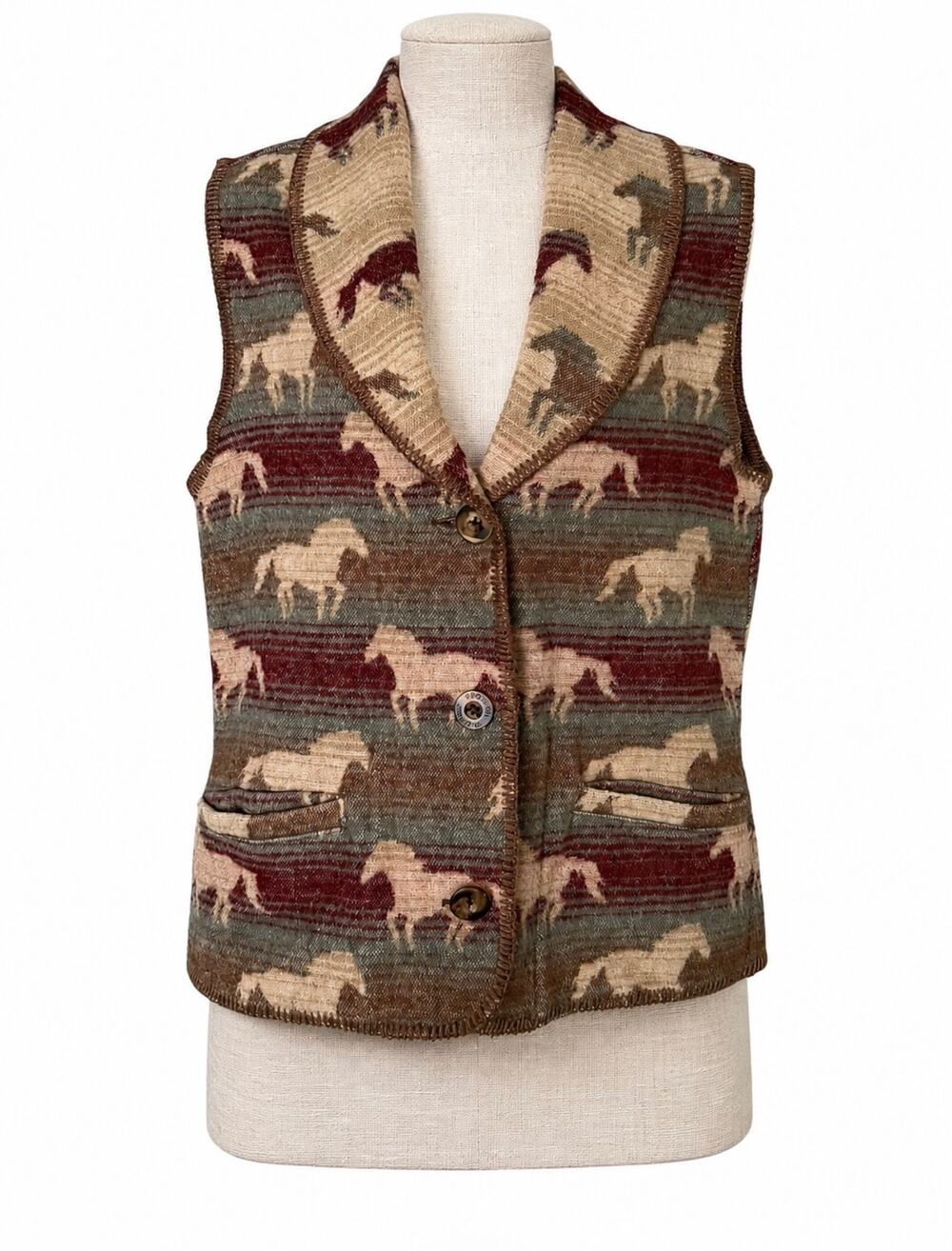 Woolrich Vintage Reversible Horse Print Wool-Blend Vest Women's Small USA